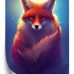 Poster Colorful Vibrant Fox Portrait. Digital Art.