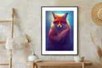 Poster Colorful Vibrant Fox Portrait. Digital Art.