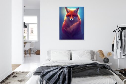 Poster Colorful Vibrant Fox Portrait. Digital Art.