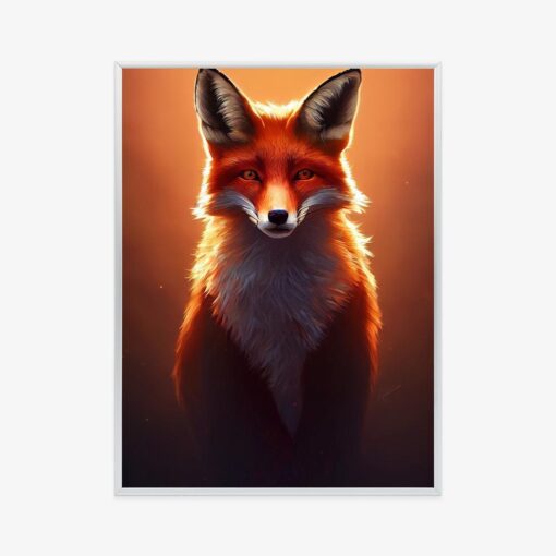 Poster Colorful Vibrant Fox Portrait. Digital Art.