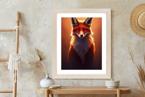 Poster Colorful Vibrant Fox Portrait. Digital Art.