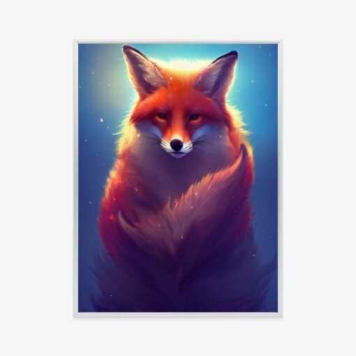 Poster Colorful Vibrant Fox Portrait. Digital Art.