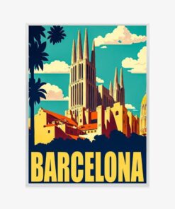 Poster Die Inschrift Barcelona Mit Der Sagrada Familia Im Hintergrund