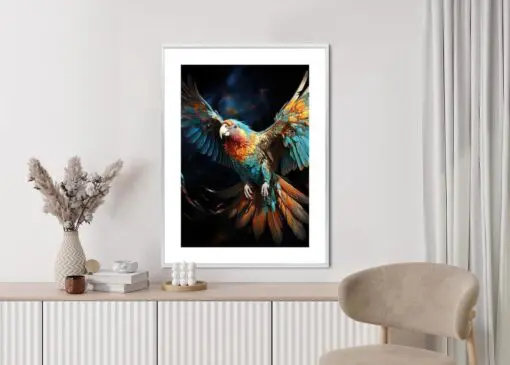 Poster Ein Bunter Papagei Mit Ausgebreiteten Flügeln