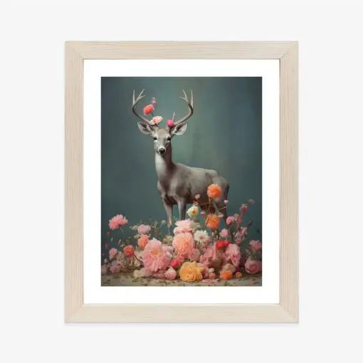 Poster Ein Hirsch Mit Geweih Und Vielen Blumen