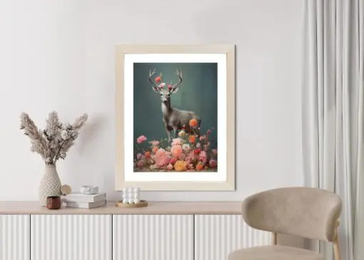 Poster Ein Hirsch Mit Geweih Und Vielen Blumen