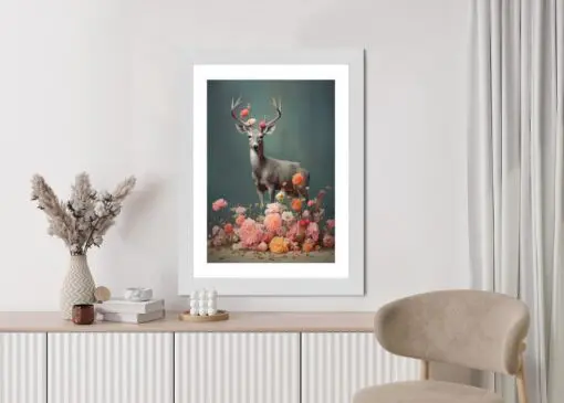 Poster Ein Hirsch Mit Geweih Und Vielen Blumen