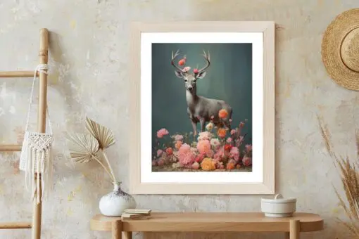 Poster Ein Hirsch Mit Geweih Und Vielen Blumen