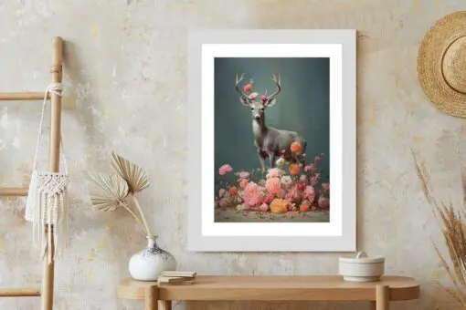 Poster Ein Hirsch Mit Geweih Und Vielen Blumen