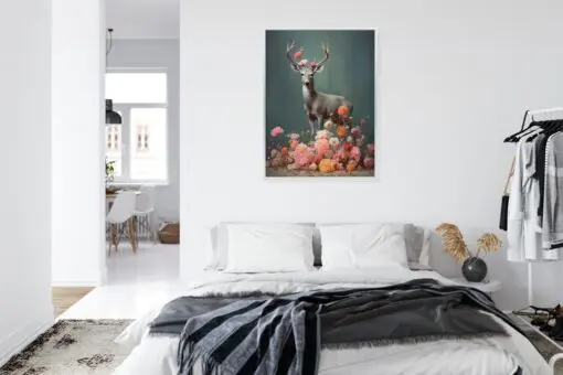 Poster Ein Hirsch Mit Geweih Und Vielen Blumen