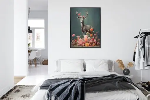 Poster Ein Hirsch Mit Geweih Und Vielen Blumen