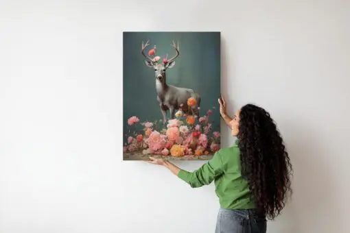 Poster Ein Hirsch Mit Geweih Und Vielen Blumen