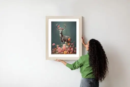 Poster Ein Hirsch Mit Geweih Und Vielen Blumen