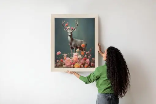 Poster Ein Hirsch Mit Geweih Und Vielen Blumen