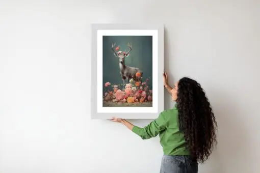 Poster Ein Hirsch Mit Geweih Und Vielen Blumen