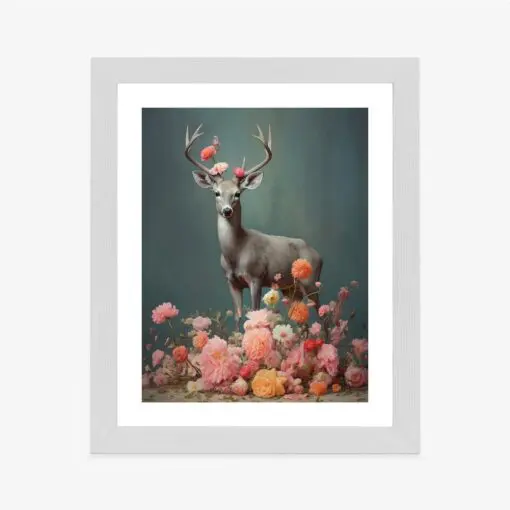Poster Ein Hirsch Mit Geweih Und Vielen Blumen