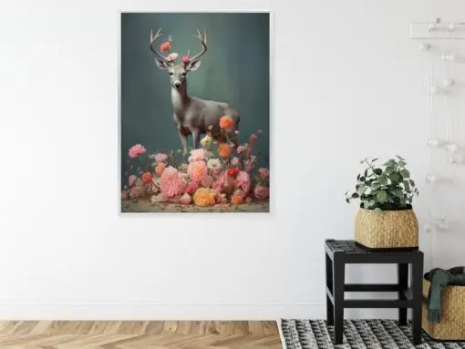 Poster Ein Hirsch Mit Geweih Und Vielen Blumen