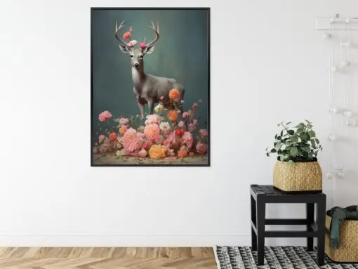 Poster Ein Hirsch Mit Geweih Und Vielen Blumen