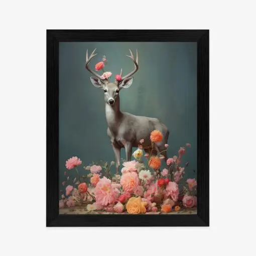 Poster Ein Hirsch Mit Geweih Und Vielen Blumen