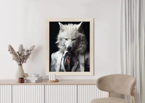 Poster Ein Weißer Wolf In Einem Silbernen Anzug