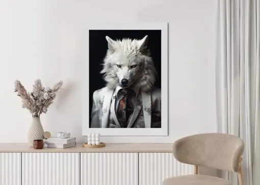 Poster Ein Weißer Wolf In Einem Silbernen Anzug