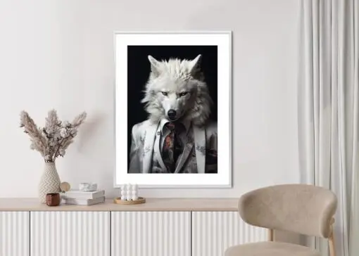 Poster Ein Weißer Wolf In Einem Silbernen Anzug