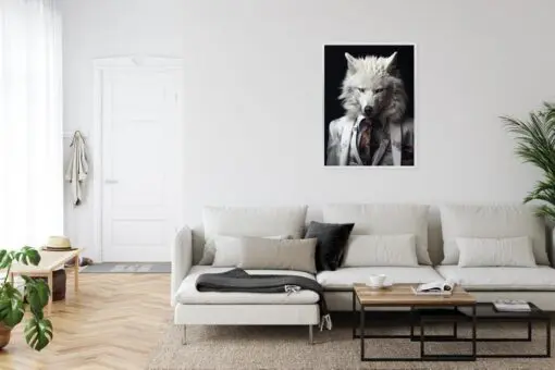 Poster Ein Weißer Wolf In Einem Silbernen Anzug