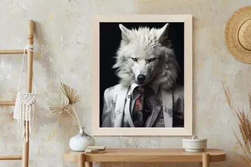 Poster Ein Weißer Wolf In Einem Silbernen Anzug
