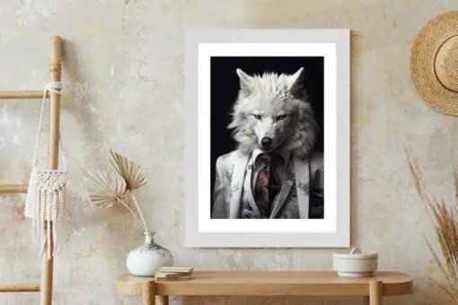 Poster Ein Weißer Wolf In Einem Silbernen Anzug