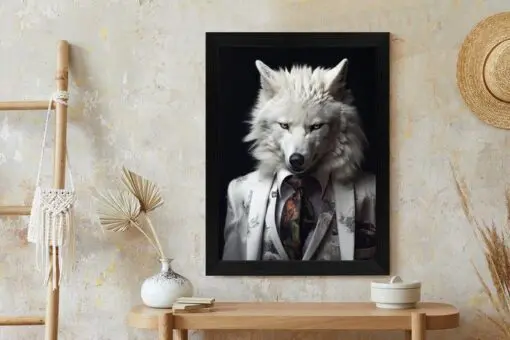 Poster Ein Weißer Wolf In Einem Silbernen Anzug