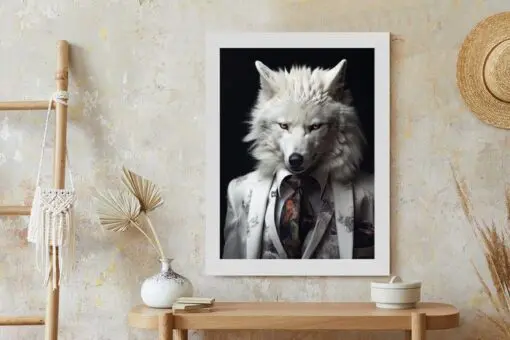 Poster Ein Weißer Wolf In Einem Silbernen Anzug