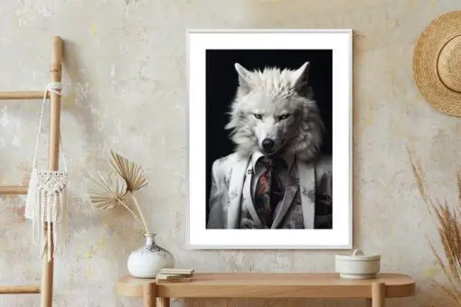 Poster Ein Weißer Wolf In Einem Silbernen Anzug