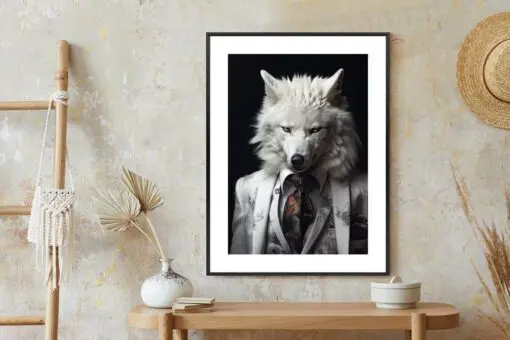 Poster Ein Weißer Wolf In Einem Silbernen Anzug