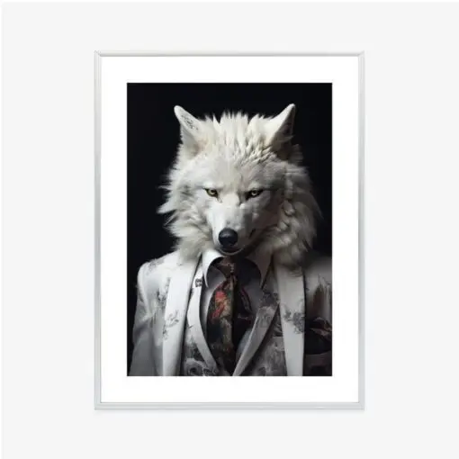 Poster Ein Weißer Wolf In Einem Silbernen Anzug