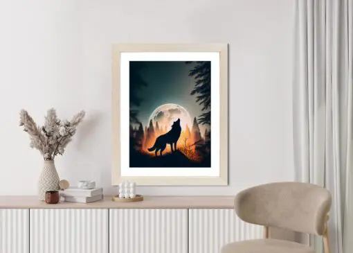 Poster Ein Wolf Heult Auf Einem Felsen Neben Dem Mond