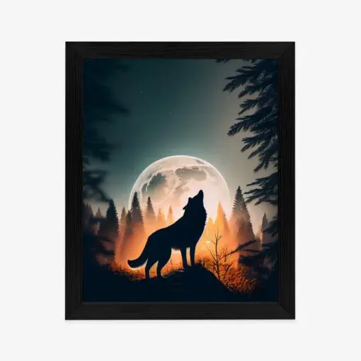 Poster Ein Wolf Heult Auf Einem Felsen Neben Dem Mond