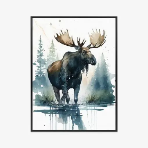 Poster Elch Mit Wasserfarben Bemalt