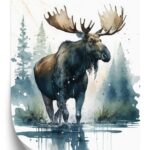 Poster Elch Mit Wasserfarben Bemalt