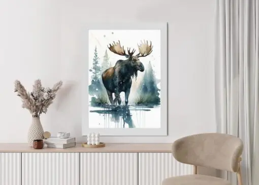 Poster Elch Mit Wasserfarben Bemalt