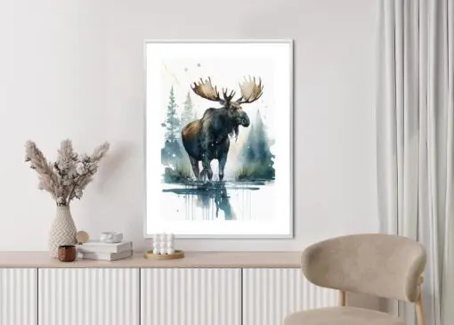 Poster Elch Mit Wasserfarben Bemalt