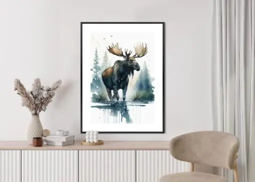 Poster Elch Mit Wasserfarben Bemalt