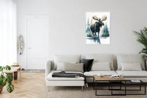 Poster Elch Mit Wasserfarben Bemalt