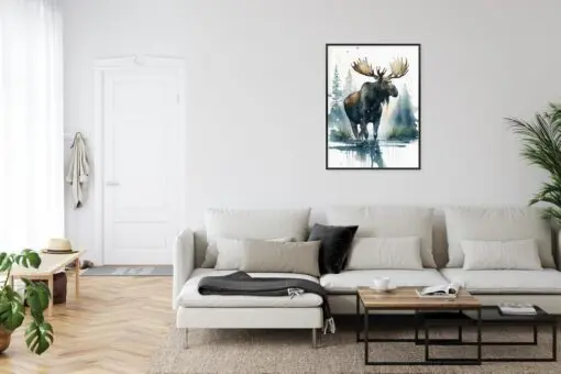 Poster Elch Mit Wasserfarben Bemalt