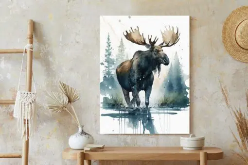 Poster Elch Mit Wasserfarben Bemalt