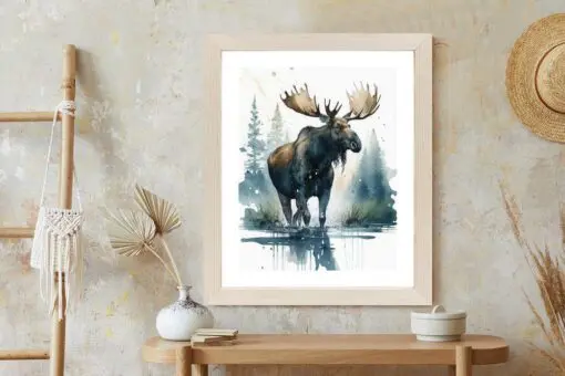 Poster Elch Mit Wasserfarben Bemalt