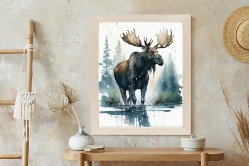Poster Elch Mit Wasserfarben Bemalt