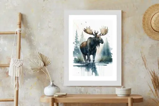 Poster Elch Mit Wasserfarben Bemalt