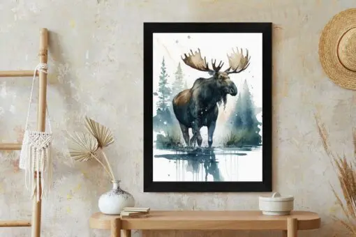 Poster Elch Mit Wasserfarben Bemalt