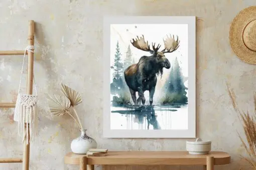 Poster Elch Mit Wasserfarben Bemalt