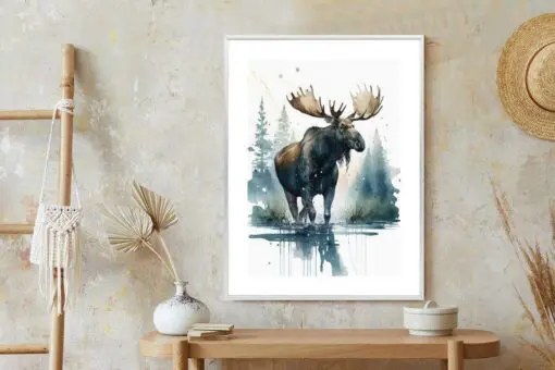 Poster Elch Mit Wasserfarben Bemalt